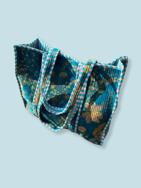 Teal Blue Velvet Tote Bag - House of Roya