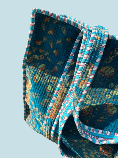 Teal Blue Velvet Tote Bag - House of Roya