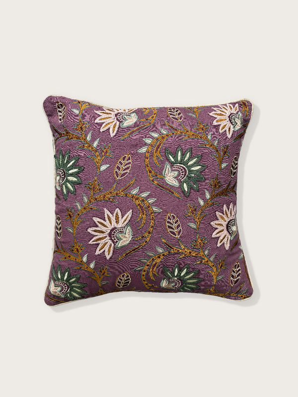 Bloom Floral Linen Cushion Cover - Purple