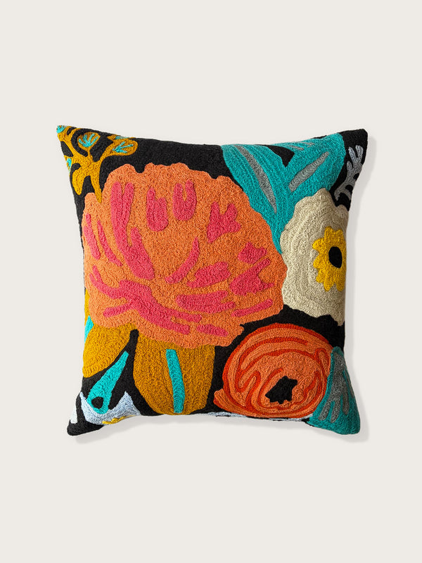 Midnight Flowers Cushion Cover - Coral Pink