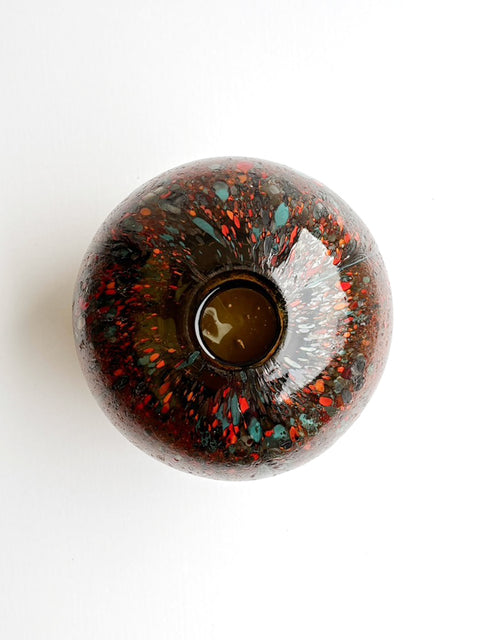 Top Down View of Crimson Fiery Marble Sphere Handmade & Handblown Large Glass Vase