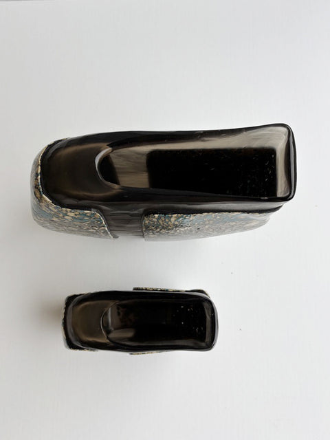 Top Down Shot of Arcane Handblown Smokey Speckled Earthy Tone Glass Vases