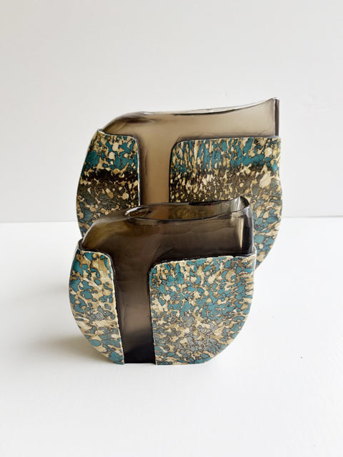 Stacked Shot of Arcane Handblown Smokey Speckled Earthy Tone Glass Vases