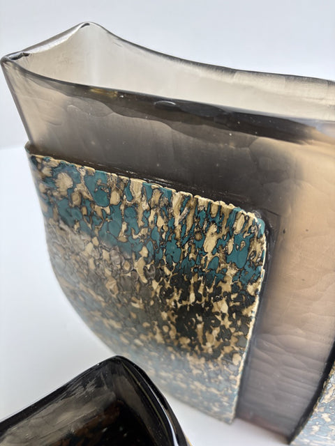 Close Up Shot of Arcane Handblown Smokey Speckled Earthy Tone Glass Vase Large