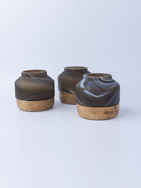 Deep Smoke Vase with a Wood Base - Large - House of Roya