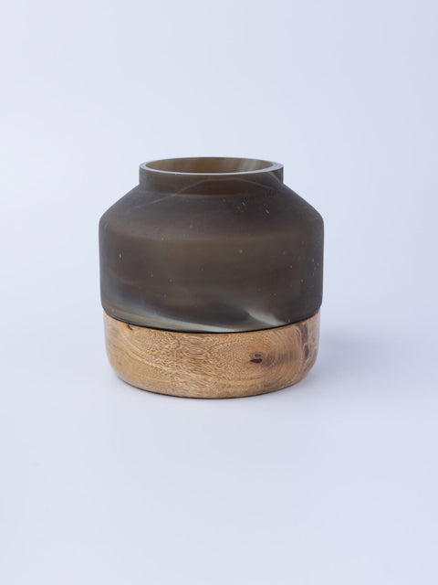 Deep Smoke Vase with a Wood Base - Large - House of Roya