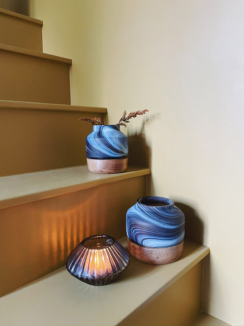 Deep Smoke Vase with a Wood Base - Large - House of Roya