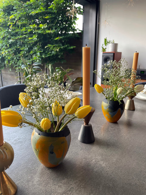 Votive with Fluid Motion - Black Yellow - House of Roya