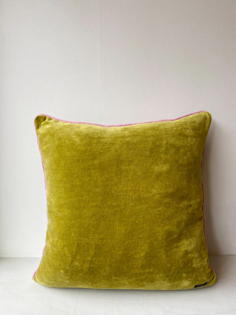 Floral Velvet Embroided - Green with Pink Flowers - House of Roya