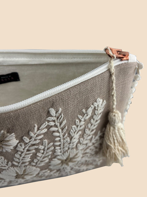 Latte Grey Embroidered Clutch - House of Roya