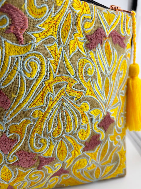 Sunshine Yellow Embriodered Clutch - House of Roya