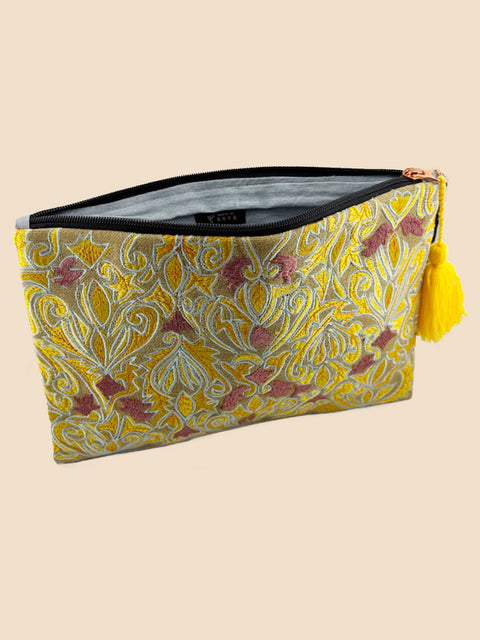Sunshine Yellow Embriodered Clutch - House of Roya