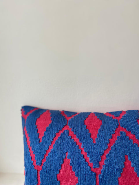 Red and Blue Diamond Geometric Pattern Cushion Cover - House of Roya