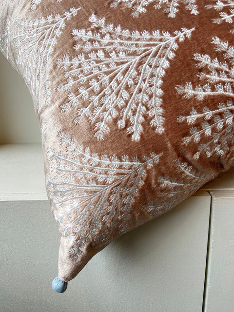 Champagne Pink Velvet with Pom Pom Cushion Cover - House of Roya