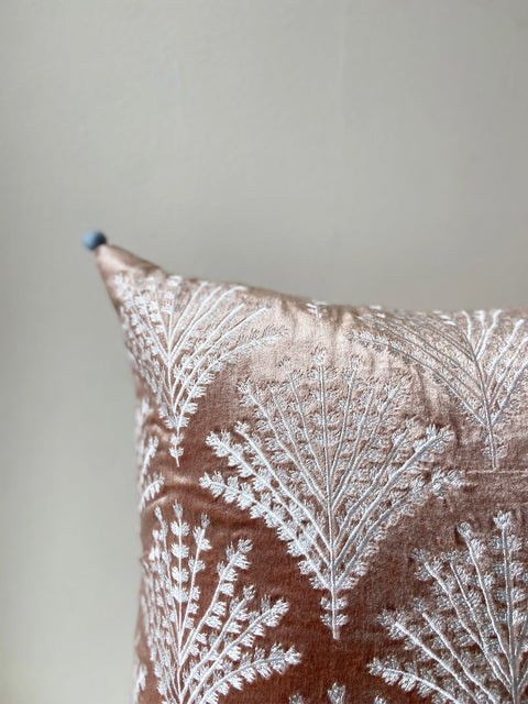 Champagne Pink Velvet with Pom Pom Cushion Cover - House of Roya