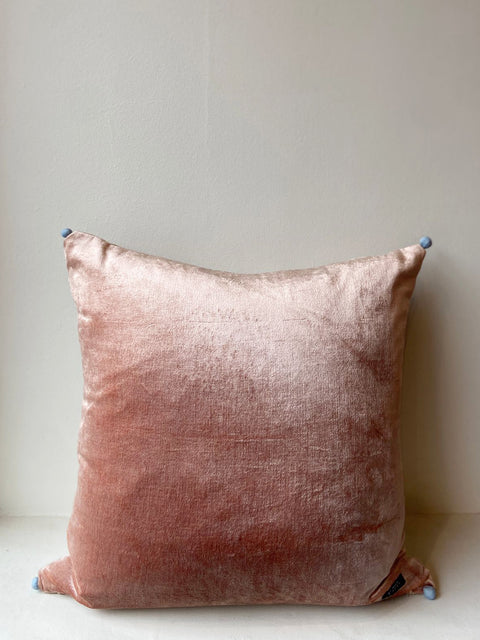 Champagne Pink Velvet with Pom Pom Cushion Cover - House of Roya