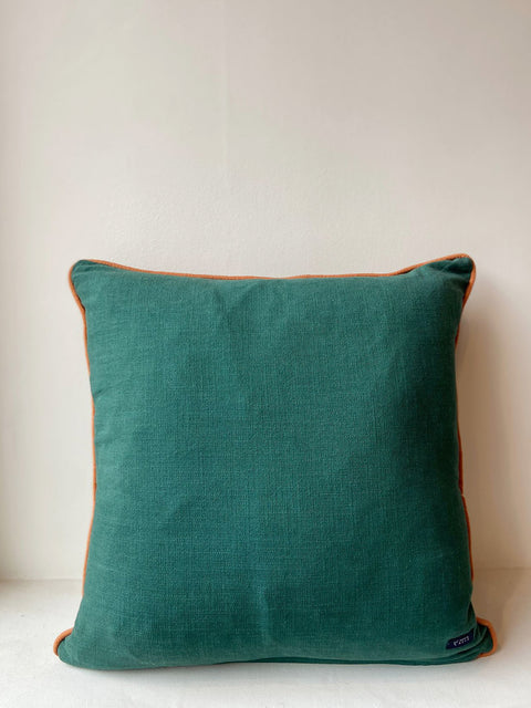 Dark Green Linen with Bronze Embroidery Cushion Cover - House of Roya