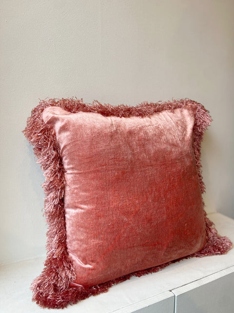 Dusty Pink with Fringed Cushion Cover - House of Roya
