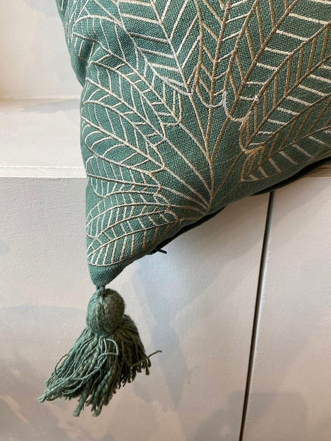 Forest Green Palm Leaf Pattern Cushion Cover - House of Roya