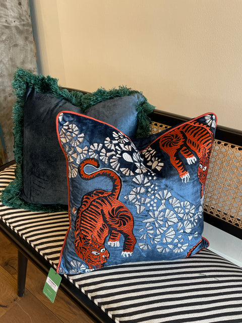 Peacock Blue with Teal Velvet Cushion - House of Roya