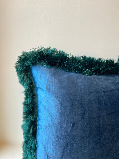 Peacock Blue with Teal Velvet Cushion - House of Roya