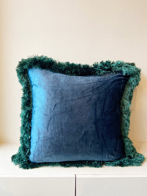 Peacock Blue with Teal Velvet Cushion - House of Roya