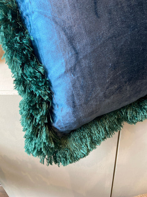 Peacock Blue with Teal Velvet Cushion - House of Roya