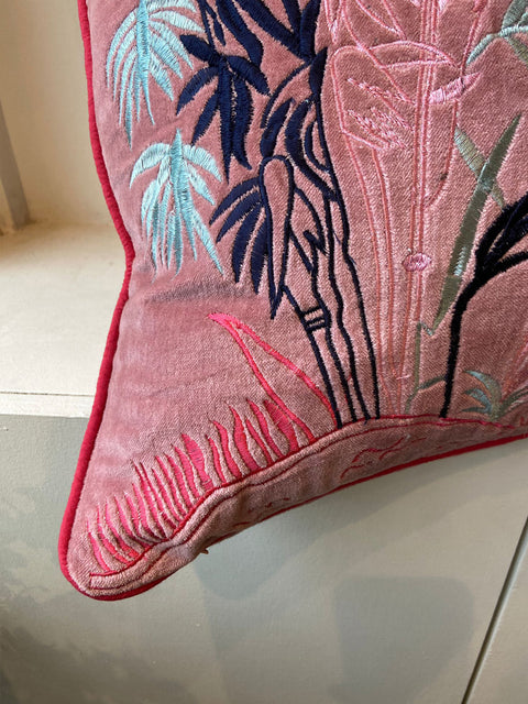 Pink Bamboo Scene Embroided Cushion Cover - House of Roya