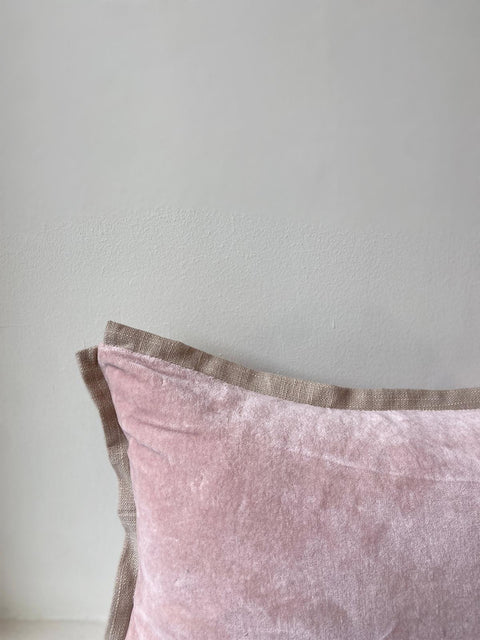 Pink Velvet with Taupe Flange Cushion Cover - House of Roya