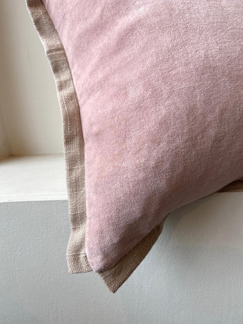 Pink Velvet with Taupe Flange Cushion Cover - House of Roya
