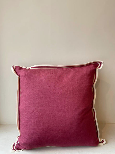 Red Linen with Twill Ribbon Cushion Cover - House of Roya