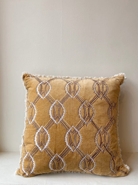 Tan Velvet Cushion Cover with Contrasting Stitch - House of Roya