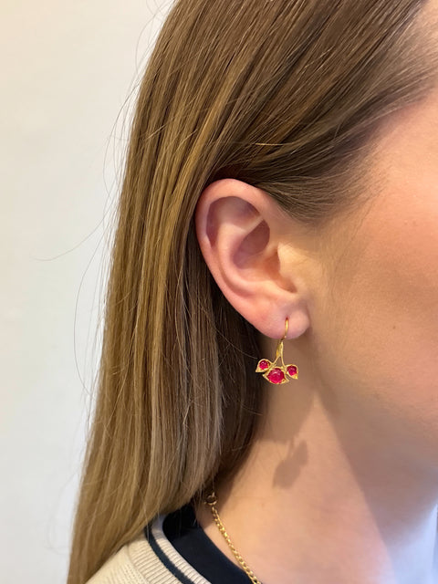 Model View of Sterling Silver Gold Plated Nayantara Red Quartz Earrings