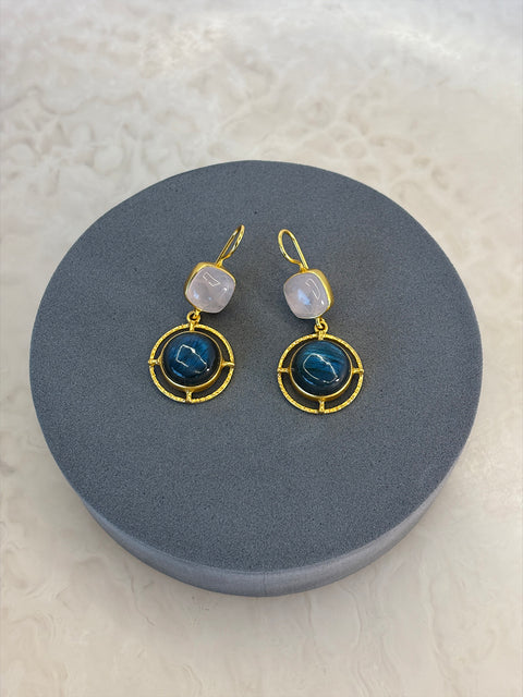 Devika Gold Plated Sterling Silver Rose Quartz & Labradorite Gemstone Earrings