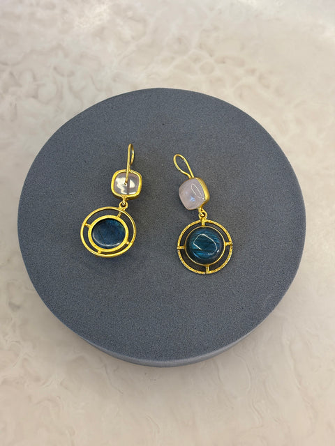 Rear Shot of Devika Gold Plated Sterling Silver Rose Quartz & Labradorite Gemstone Earrings