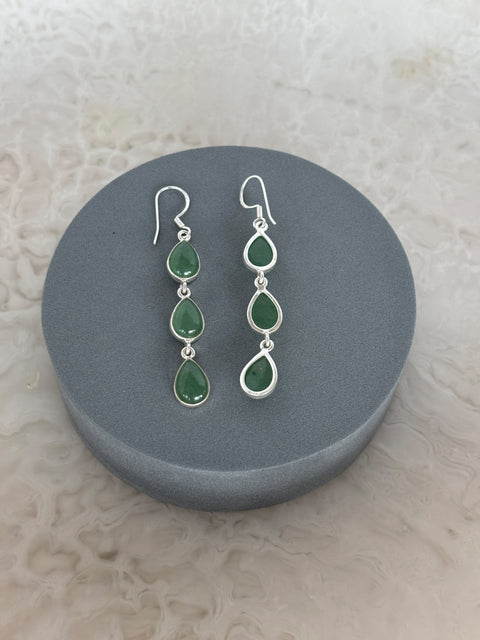 Rear Shot of Reva Sterling Silver Gold Plated Rain Drop Earrings Set with Green Aventurine Gemstones