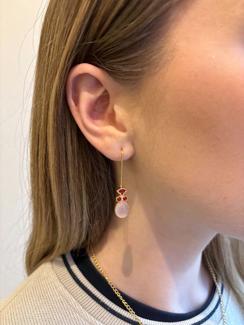 Model View of Aarna Sterling Silver Gold Plated Rose Quartz Earrings