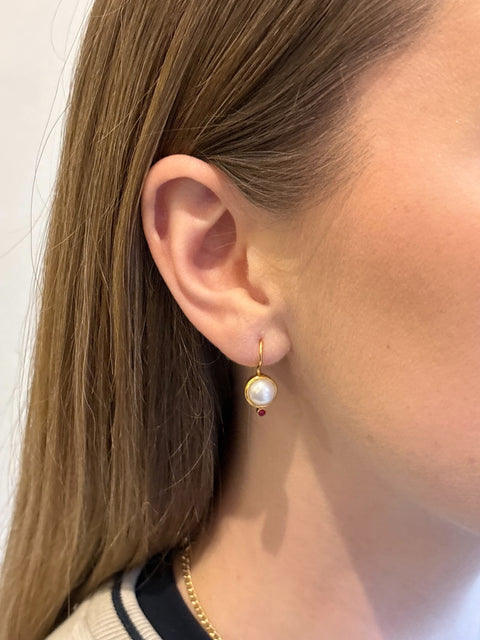 Model Shot of Charvi Sterling Silver Gold Plated Pearl Earrings Handcrafted in Jaipur