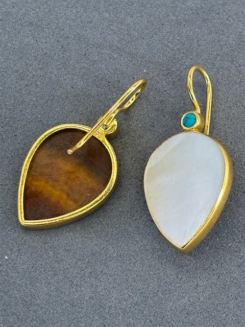 Close Up Shot of Chadni Pearl Teardrop Earrings Made from Sterling Silver & Gold Plated