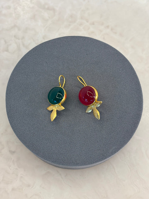 Maryam Earrings Made with Sterling Silver & Gold Plated Set with Red Quartz or Green Onyx Gemstones