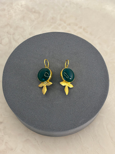 Maryam Sterling Silver Gold Plated Handcrafted Green Onyx Gem Earrings