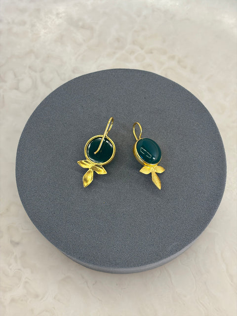 Rear Shot of Maryam Sterling Silver Gold Plated Handcrafted Green Onyx Gem Earrings