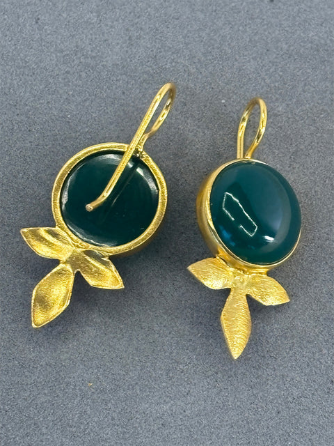 Rear Close Up Shot of Maryam Sterling Silver Gold Plated Handcrafted Green Onyx Gem Earrings