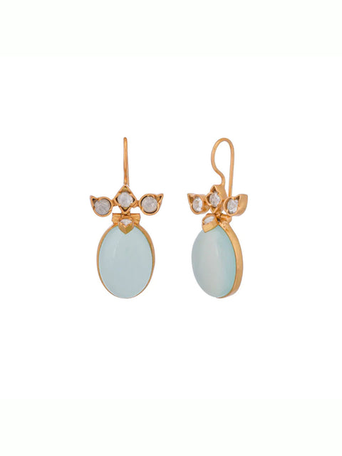 Silver Sterling Earring Gold Plated with Aqua Stone Handmade Side Shot View