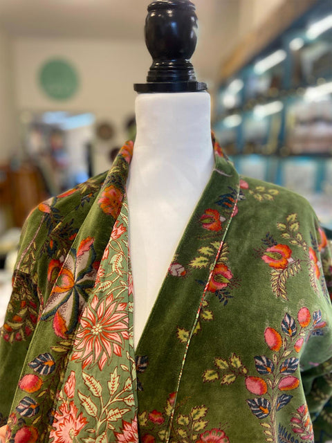 Forest Green Velvet Kimono - House of Roya