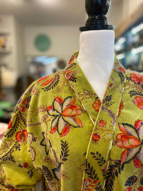 Lime Green Velvet Kimono - House of Roya