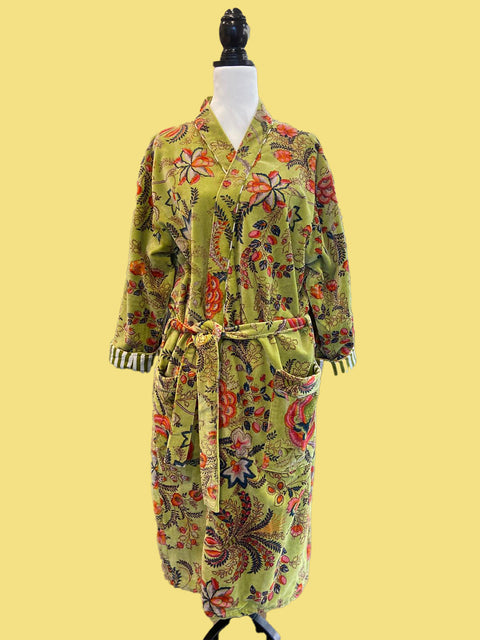 Lime Green Velvet Kimono - House of Roya