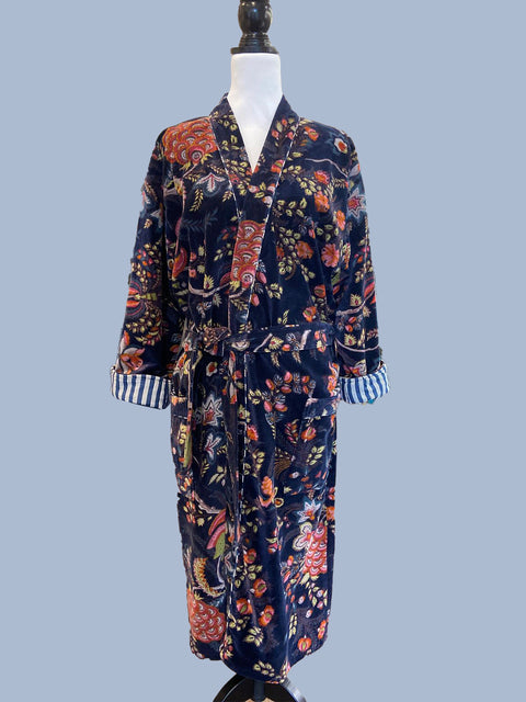 Midnight Blue Velvet Kimono - House of Roya