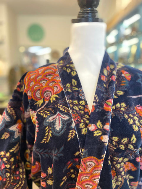 Midnight Blue Velvet Kimono - House of Roya