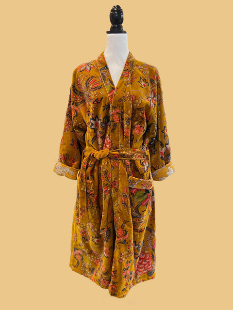 Ochre Velvet Kimono - House of Roya